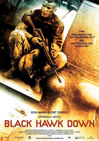 Black Hawk Down Movie Poster Print featuring dramatic war film imagery.