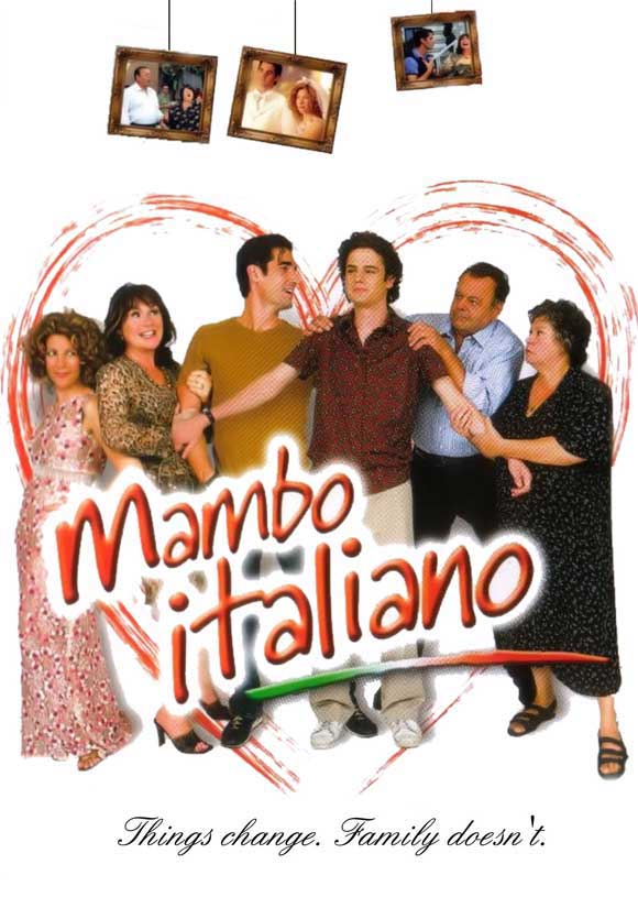 Mambo Italiano Movie Poster Print featuring vibrant colors and classic film design.