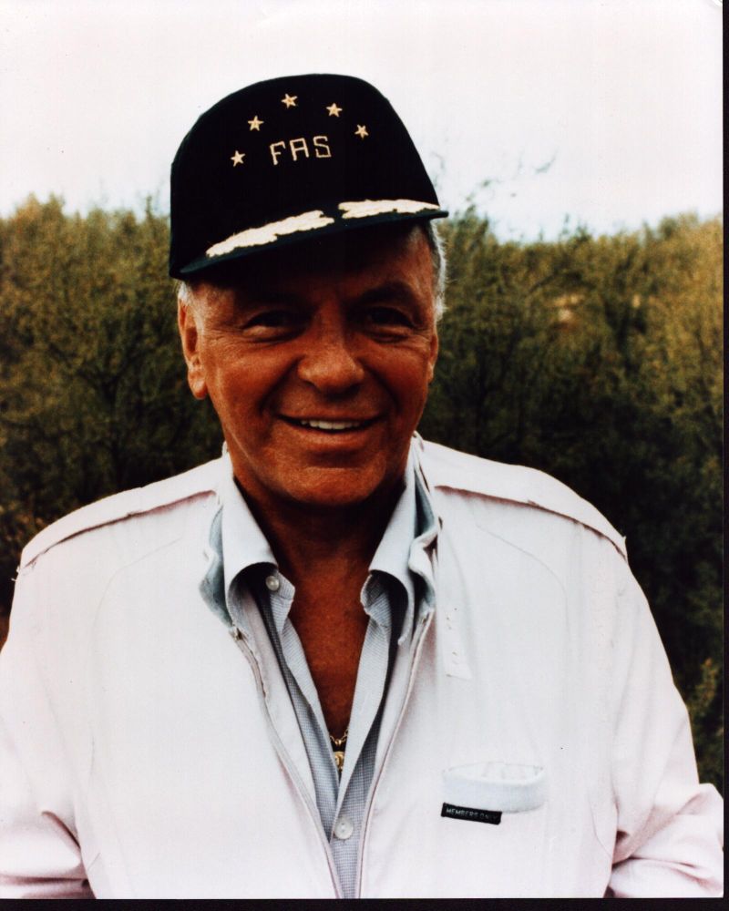 Frank Sinatra photo print in initial hat and Members Only jacket