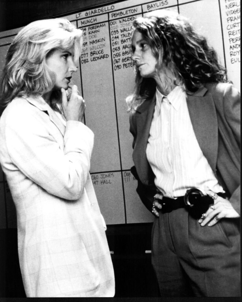 Isabella Hofmann and Melissa Leo in black and white photo print from Homicide: Life on the Street.
