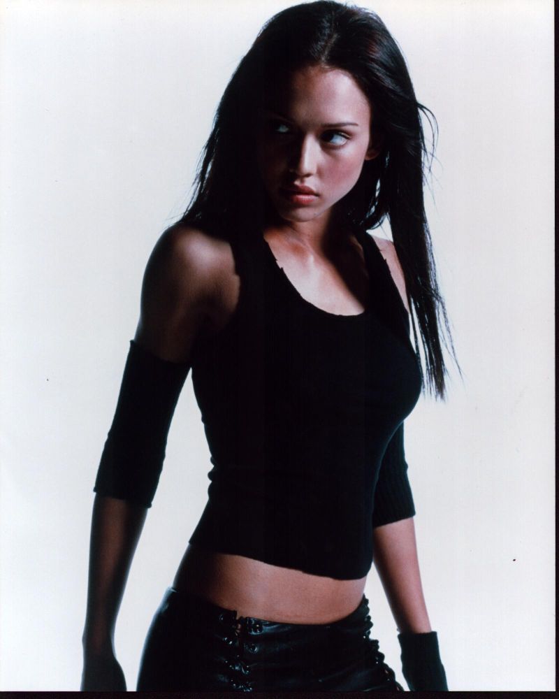 Jessica Alba Dark Angel photo print in black leather outfit.
