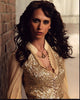 Jennifer Love Hewitt photo print in gold glitter vest and sheer sleeves.