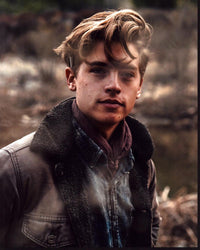 Cole Sprouse photo print in layered jackets, ideal for home decor.