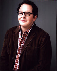 Austin Basis photo print in brown jacket and plaid shirt