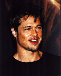 Brad Pitt smiling photo print in black shirt
