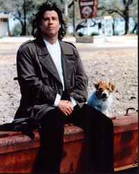John Travolta in trench coat with dog photo print