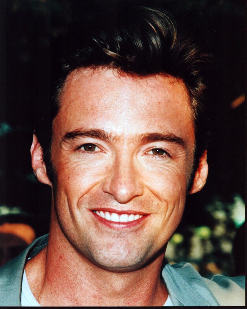 Close up smiling photo print of Hugh Jackman.