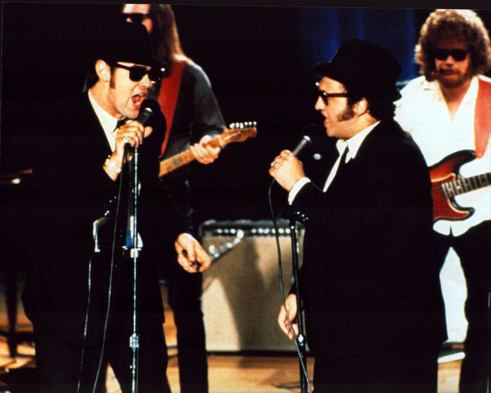 John Belushi and Dan Aykroyd on stage in The Blues Brothers photo print.
