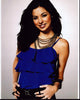 Gia Mantegna in blue ruffle top and necklaces photo print
