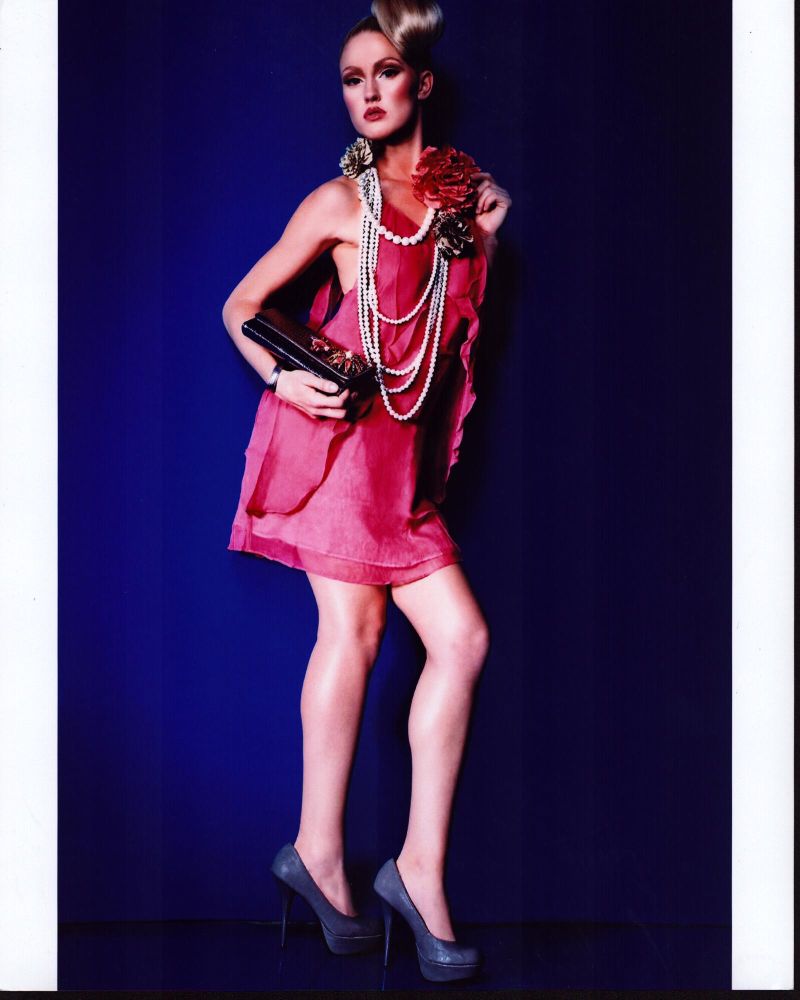 Sheena Colette in pink mini dress and pearls photo print