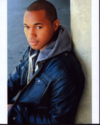 Tye White photo print in leather jacket and hoodie