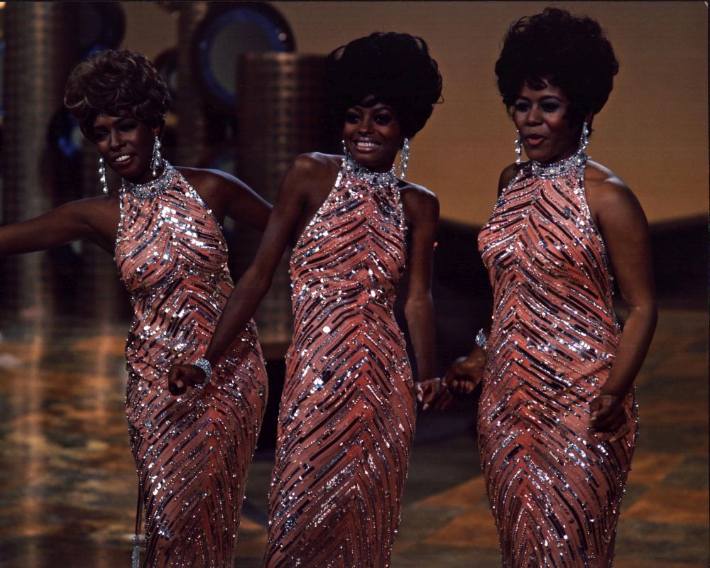The Supremes in pink and silver sequin dresses photo print.