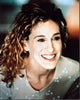 Sarah Jessica Parker photo print in tan shirt with flowers.