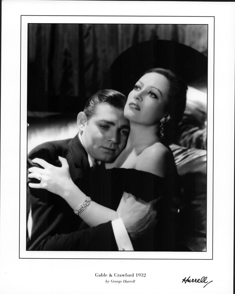 Clark Gable and Joan Crawford embracing in a classic photo print by George Hurrell.