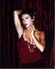 Alyssa Milano photo print with arms raised in a red tank top.