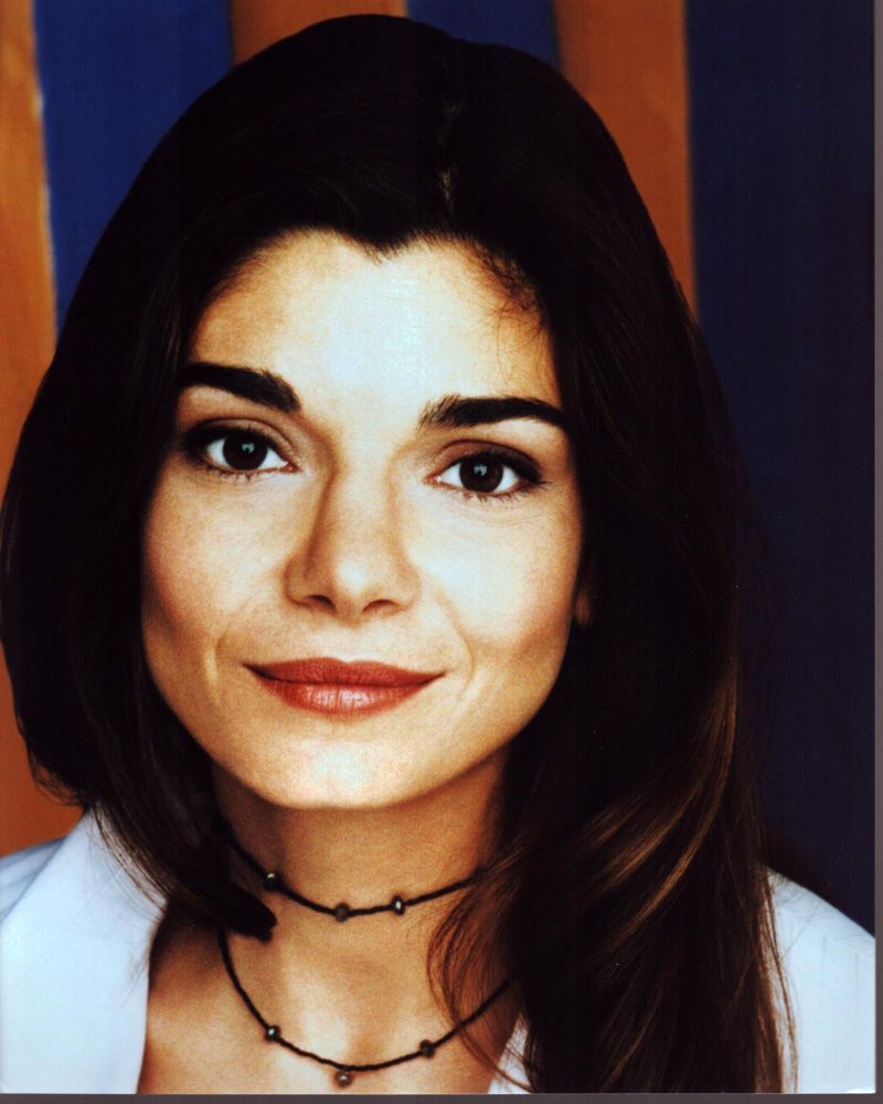 Laura San Giacomo close-up photo print with colorful striped background