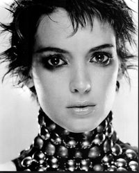 Winona Ryder Black and White Photo Print in High Beaded Collar