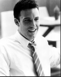 Ben Affleck smiling in shirt and tie - black and white photo print.