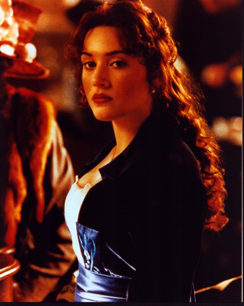 Kate Winslet in blue velvet on set of Titanic photo print.
