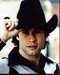John Travolta Urban Cowboy photo print featuring actor in cowboy hat.