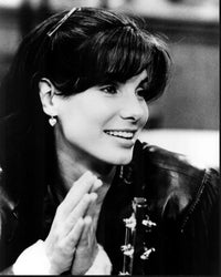 Sandra Bullock black and white photo print in leather jacket