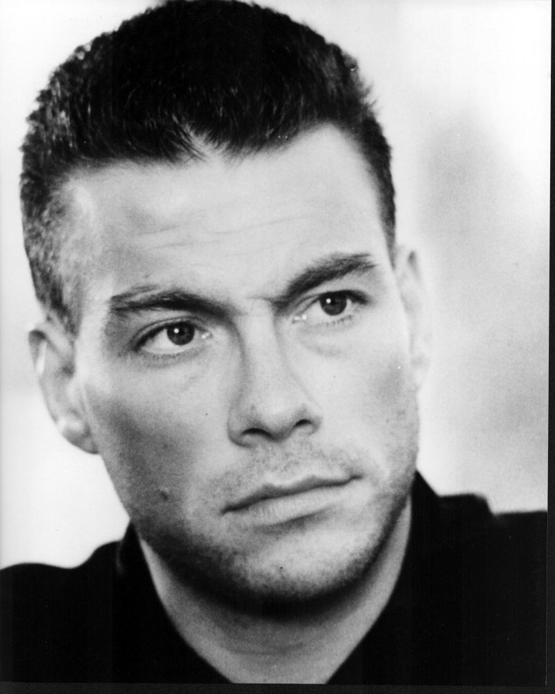 Jean-Claude Van Damme close-up black and white photo print
