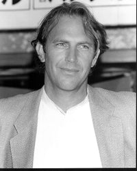 Kevin Costner black and white photo print in shirt and blazer.