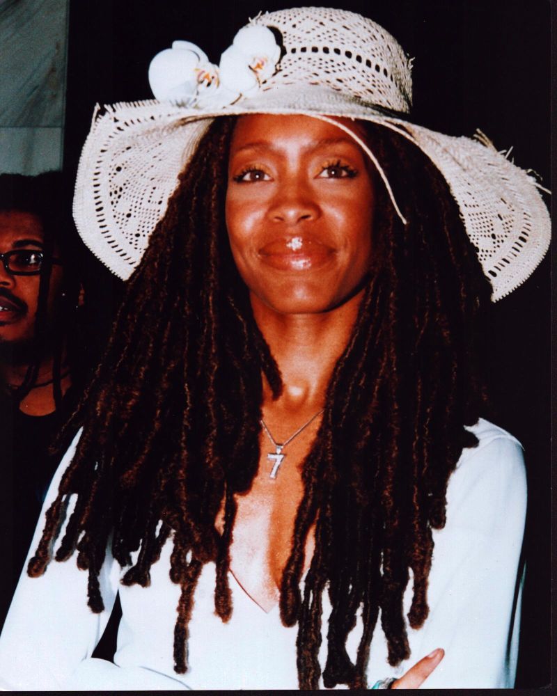 Erykah Badu large white lace hat photo print