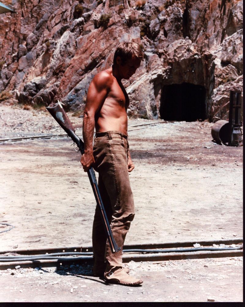 Steve McQueen shirtless with gun in Nevada Smith photo print