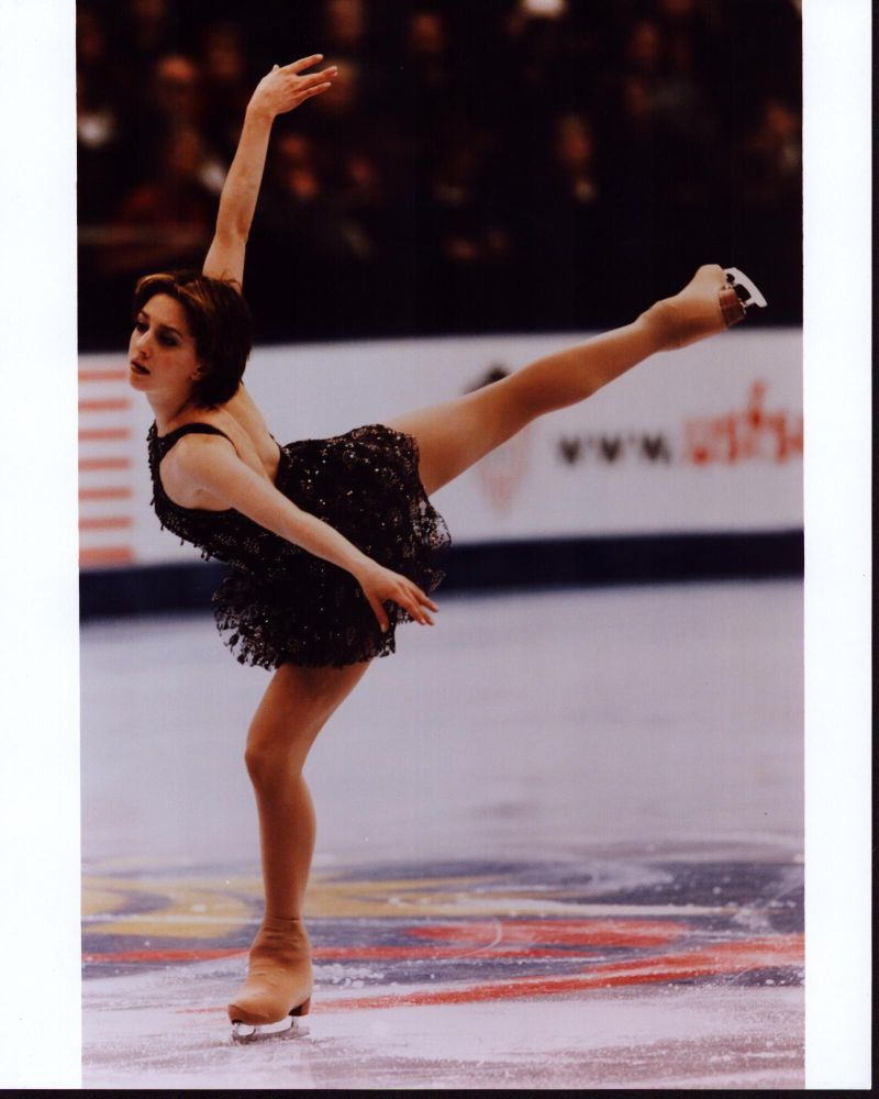 Sarah Hughes skating in black costume photo print