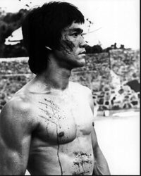 Bruce Lee Scratched and Bloody Black and White Photo Print