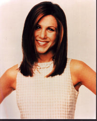 Jennifer Aniston photo print in tan checkered top, perfect for home decor.