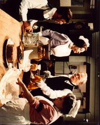 Upstairs, Downstairs Group in Kitchen Photo Print showcasing vintage television characters.