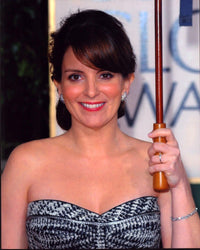 Tina Fey holding an umbrella at the Golden Globes photo print