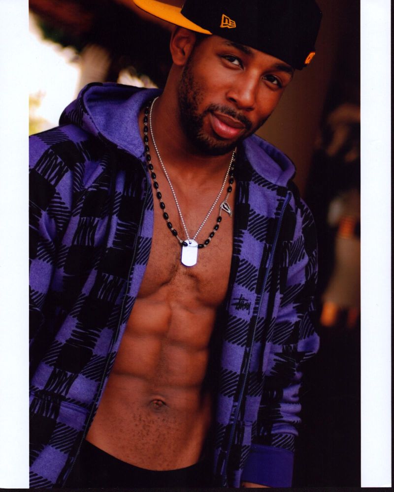 Stephen Boss in Open Purple Plaid Sweatshirt Photo Print