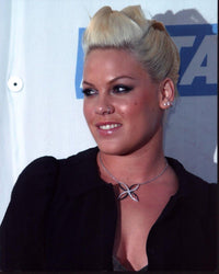 Pink In Black Top with Silver and Black Necklace Photo Print