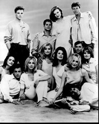 Black and white photo print of Melrose Place cast on the beach