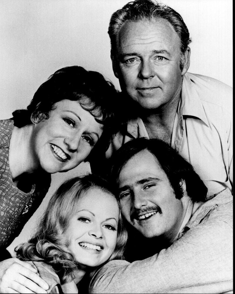 All in the Family Black and White Photo Print Featuring Rob Reiner, Sally Struthers, Carroll O'Connor, and Jean Stapleton