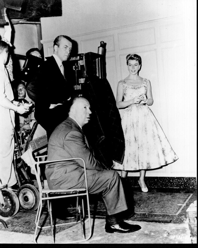 Behind the Scenes of 'The Man Who Knew Too Much' Black and White Photo Print - James Stewart, Alfred Hitchcock, Doris Day