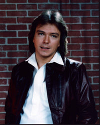 David Cassidy Photo Print in Leather Jacket and White Top.