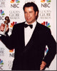 John Travolta in Tuxedo holding Golden Globe Award photo print