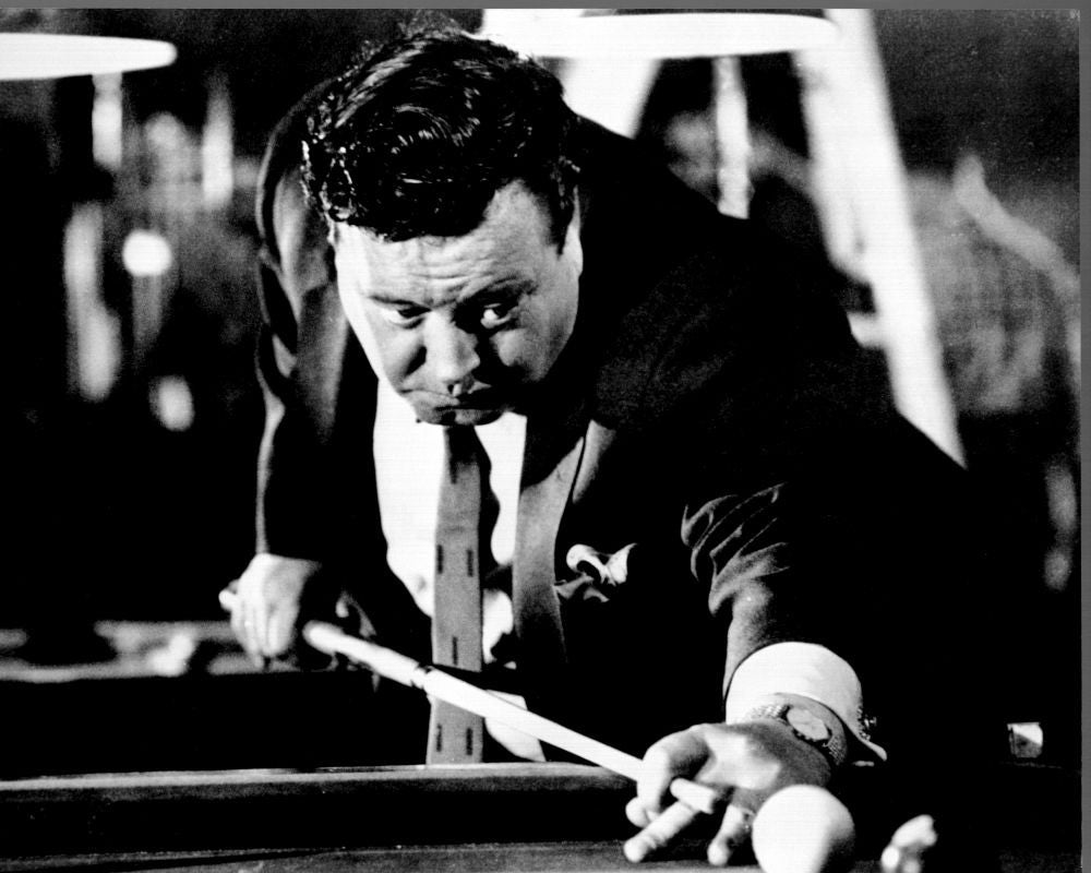 Jackie Gleason Shooting Pool in The Hustler Black and White Photo Print