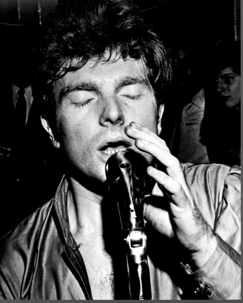 Van Morrison Singing Into Microphone Black and White Photo Print