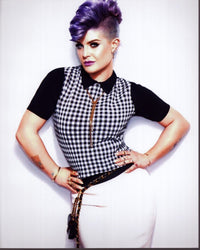 Photo print of Kelly Osbourne in a black and white checkered top