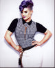Photo print of Kelly Osbourne in a black and white checkered top