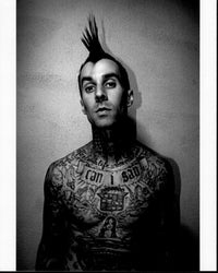 Travis Barker Shirtless with Mohawk Black and White Photo Print