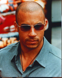Vin Diesel in gray shirt and sunglasses photo print.