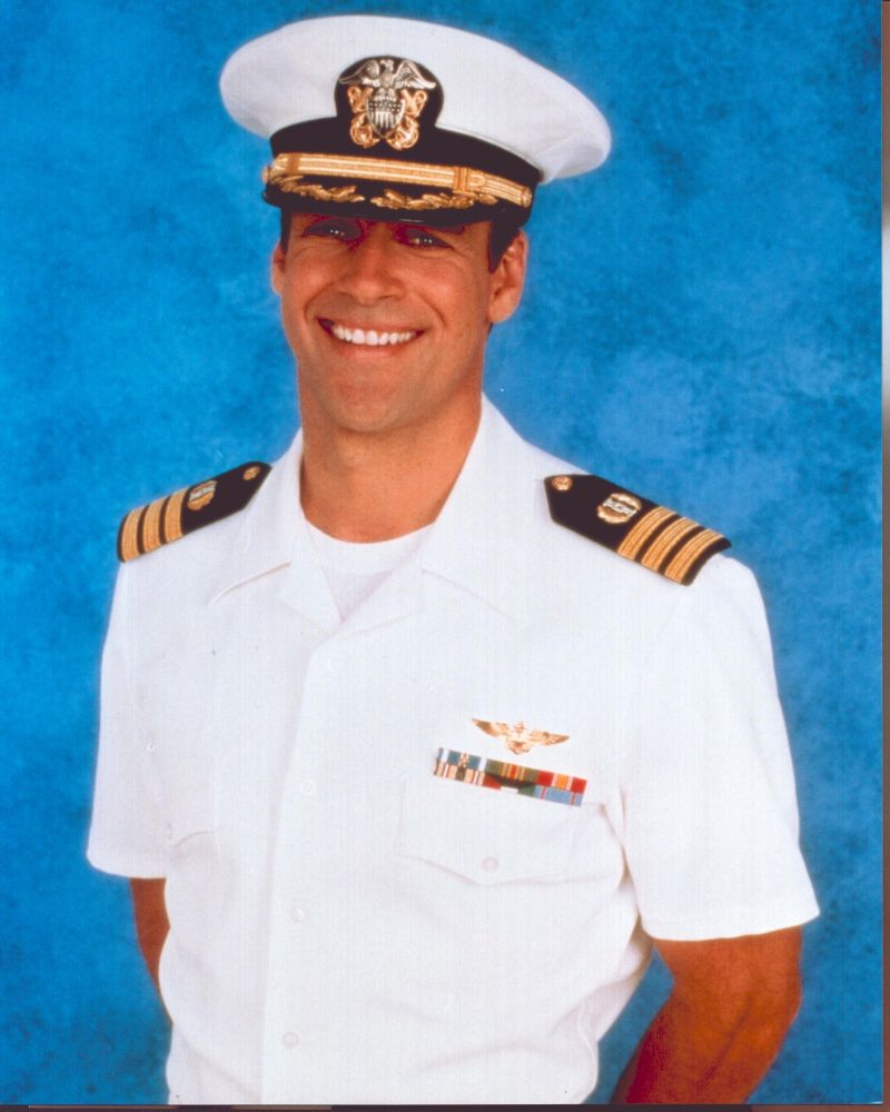 David James Elliott in white uniform photo print, perfect for fans of Jag