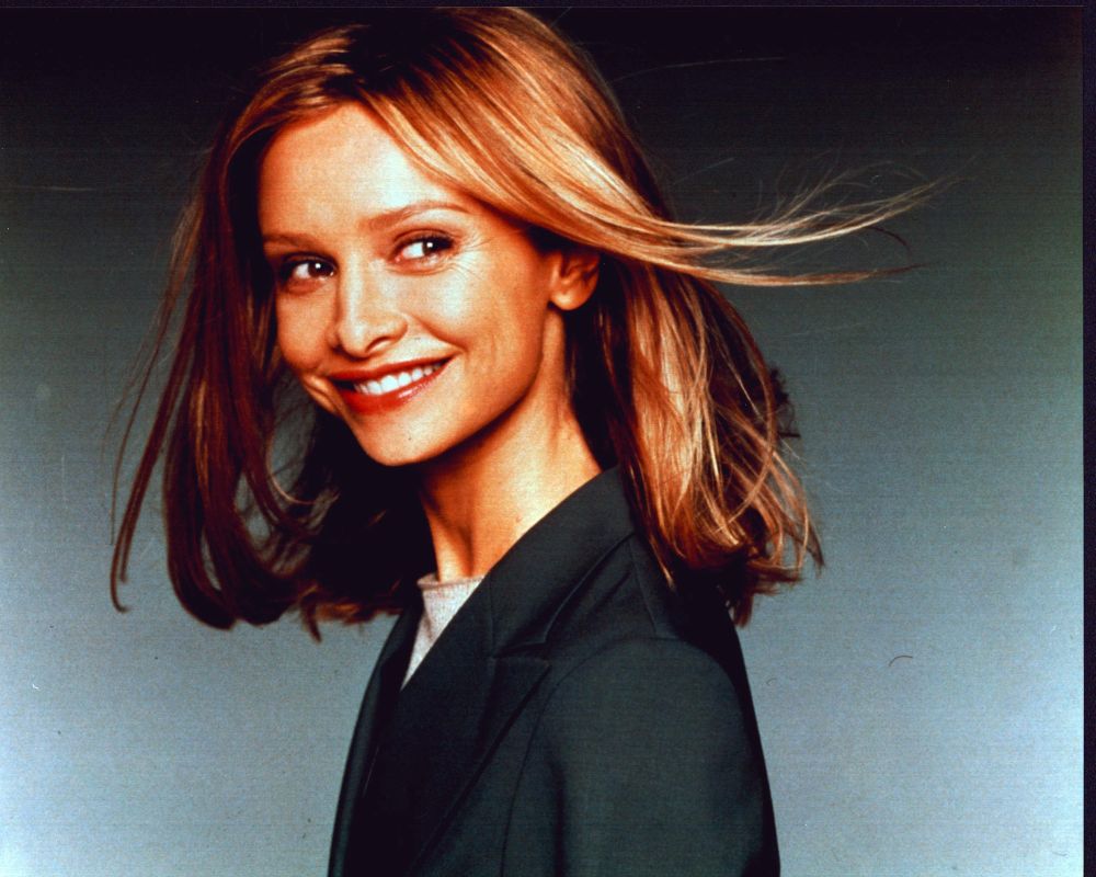 Calista Flockhart photo print in gray blazer