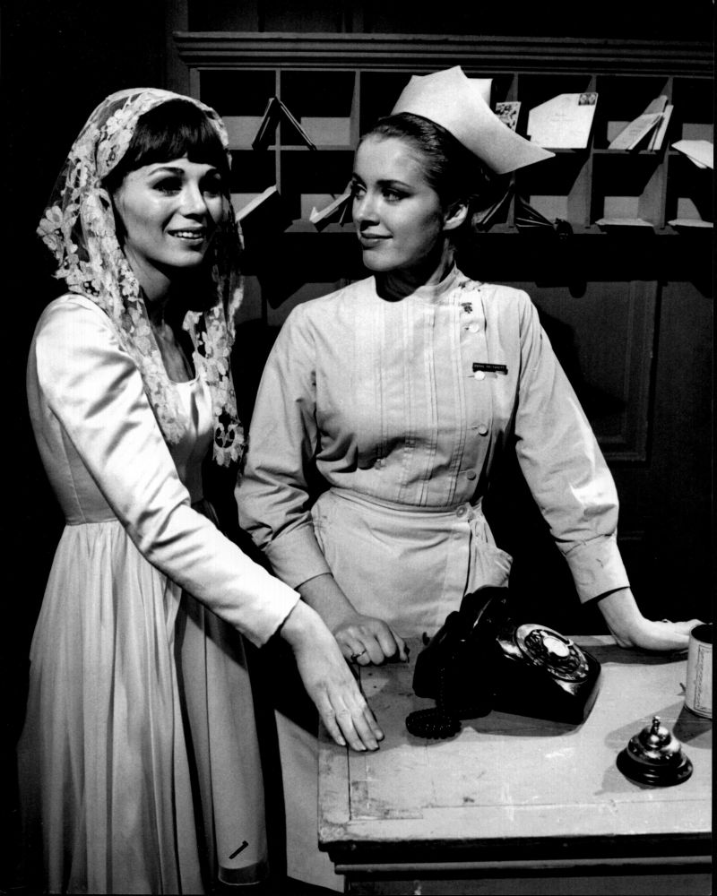 Black and white photo print of Kathryn Leigh Scott and Bobbi Ann Woronko in Dark Shadows.
